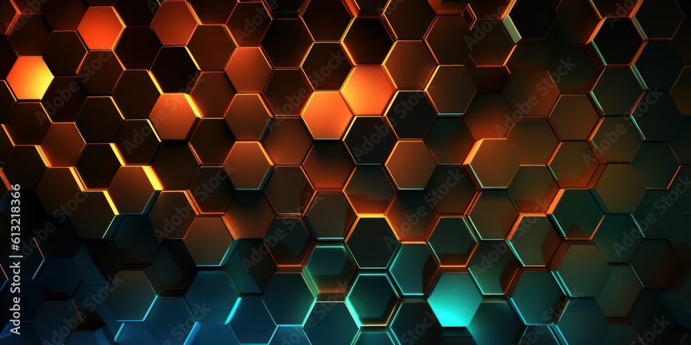 Poster techno hexagons: abstract technology background with hexagons. generative ai.