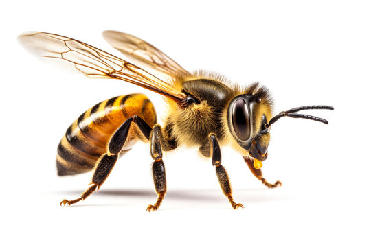 macro bee on white background.
