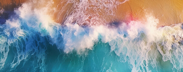 Beachside Majesty: Aerial Capture of Crashing Waves and Serene Coastline. Generative AI.