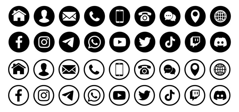 Connect Icons.Contact us icon set.Contact and Communication Icons.Set of Communication icon.Set of Social media icon:Facebook,Instagram, Twitter, Youtube,Whatsapp.Set of Icons for social networking