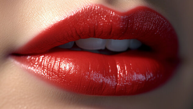 Lips with a pink lipgloss. Woman with dry and moisturized lips, closeup. Banner design. Natural lips beauty closeup