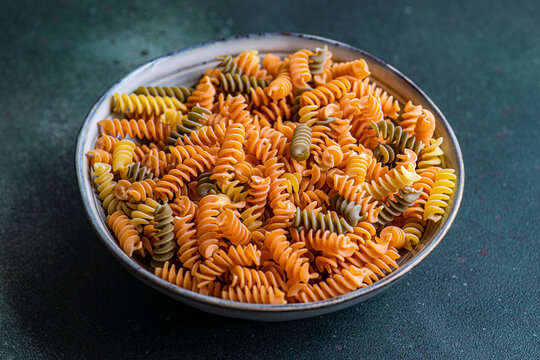 Raw uncooked fusilli pasta