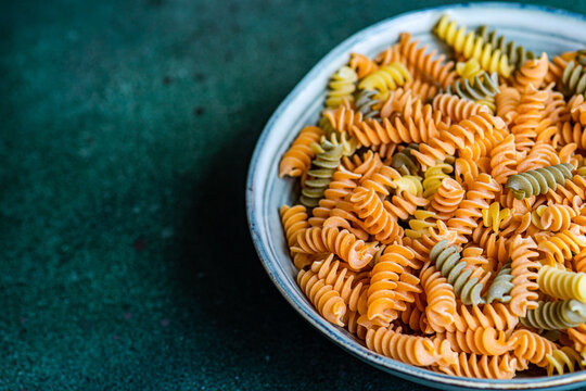 Raw uncooked fusilli pasta