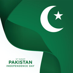 14th August happy independence day Pakistan with waving flag. vector illustration design