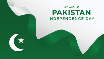 14th August happy independence day Pakistan with waving flag. vector illustration design - obrazy, fototapety, plakaty
