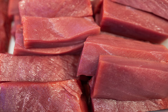 Slices of freshly cut red meat