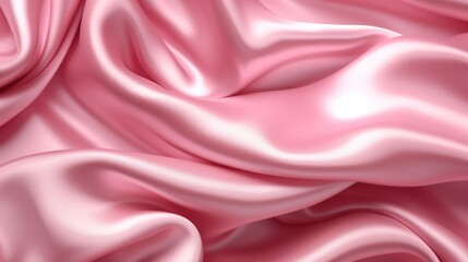 Pink satin background with smooth folds. Satin silk fabric background. Rippling scarf texture. Luxury shiny wallpaper in green