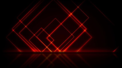 Red neon squares abstract technology background