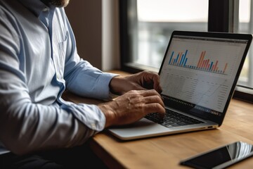 Businessman analyzing investment charts with laptop. Accounting and financial concept. Investment and trading concept.  Business and financial concept. generative AI