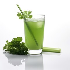 Fototapeta premium Celery juice isolated on white background. Generative AI