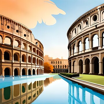 colosseum rome postcard in graphic postcard illustration