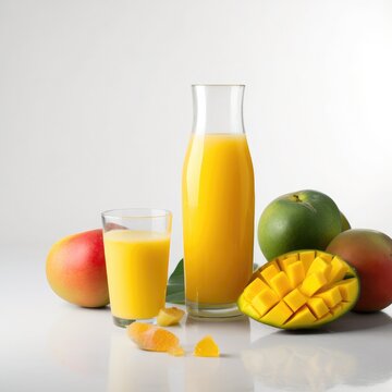 Mango juice isolated on white background. Generative AI