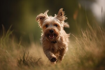 Happy Dog Running in a Meadow - Close Up Shot of a Cute and Playful Pet Enjoying the Outdoors