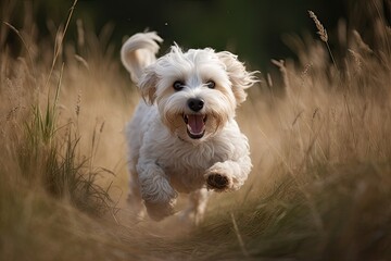 Happy Dog Running in a Meadow - Close Up Shot of a Cute and Playful Pet Enjoying the Outdoors