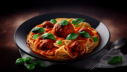 Spaghetti with meatballs, Delicious handmade meatballs in tomato sauce with spaghett, Generative AI