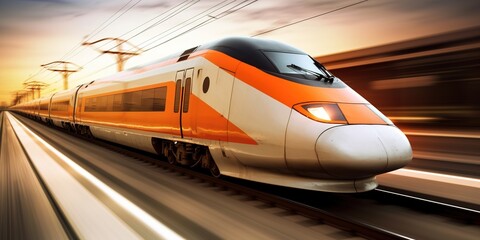 Obraz na płótnie Canvas High speed modern train in motion. Generative AI