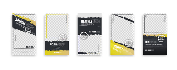 set of food post story social media banner template design. Creative design, easy Use for promotions you product. story food for your restaurant promotion