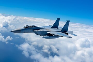 Fighter jet soaring through the clouds. Generative AI