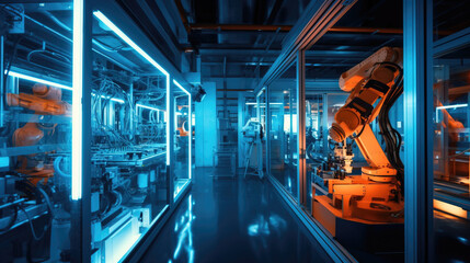 Obraz premium Industry and technology concept. process of the Industry 4.0. Modern machines and equipment. generative AI 