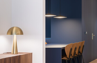 Modern dining table and chairs with illuminating lamps