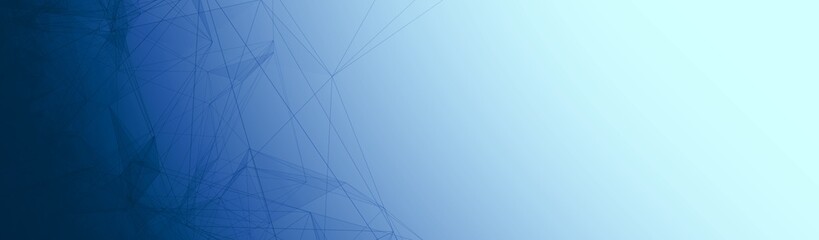 Blue white gradient web banner background. Fantasy abstract technology, engineering and science backplate with particles and plexus connected lines. Wireframe 3D illustration and copy space