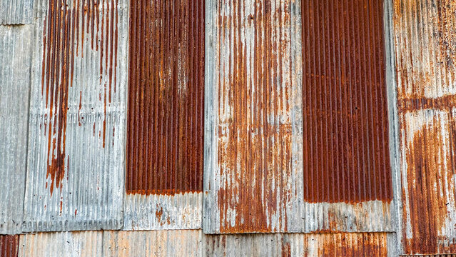 Texture of rusty galvanized metal roof sheets