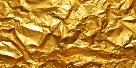 Seamless gold leaf texture for the backdrop. Metallic foil in a repeating crumpled golden yellow design. Generative Ai.