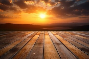 Fototapeta na wymiar Beautiful sunset on a wooden floor. Generative AI