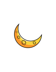 Obraz na płótnie Canvas Flat Moon Icon. Night symbol. Vector illustration, Yellow crescent moon with holes in flat design style