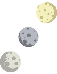 Fototapeta premium Vector set of 3 full Moons with holes in flat design style: yellow, silver and grey, isolated on white