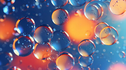 Blue and orange circular bubbles over a blue background.