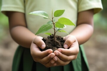 Person holding a green plant in their hands. Generative AI