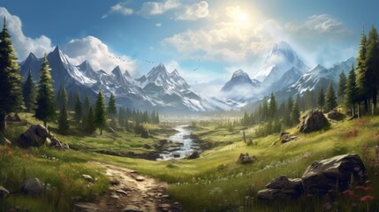Fototapeta na wymiar Beautiful Scenery Landscape Game Art