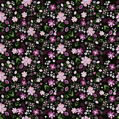 Fototapeta na wymiar Delicate seamless botanical textile print with small flowers, hand drawn, vector. flower seamless background. Floral fashion pattern.Floral fabric pattern with small flowers, spring print