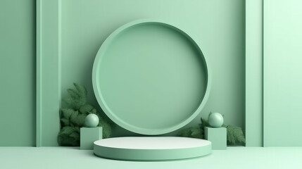 3d render Pastel Green minimal background with podium. Generative ai