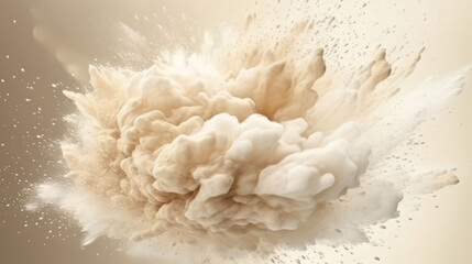 Beige and white powder explosion abstract background. Generative ai
