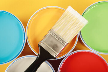 Texture paint cans and paint brushes and how to choose the perfect interior paint color and good for health