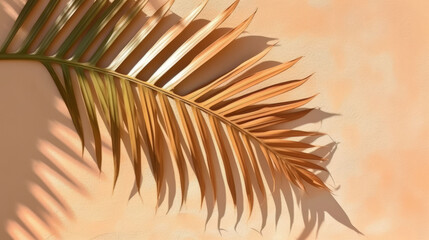 Obraz premium A palm leaf casting a shadow on a white wall. Generative ai