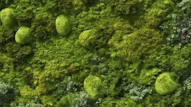 Texture of the green moss grunge wall. Generative ai