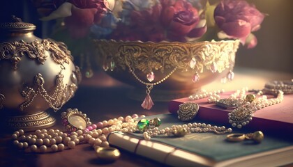 Obraz premium traditional golden indian wedding jewelry wallpaper for bridal look generative ai