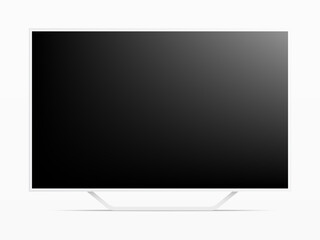 4K TV flat screen lcd or oled, plasma, realistic illustration, White blank monitor mock up. wide flat screen tv mock-up