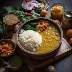 Fragrant Close-up Shot of Nepalese Dal Bhat