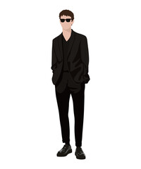 Obraz na płótnie Canvas A very stylish man in a business and stylish suit on a white background. Vector illustration in flat style