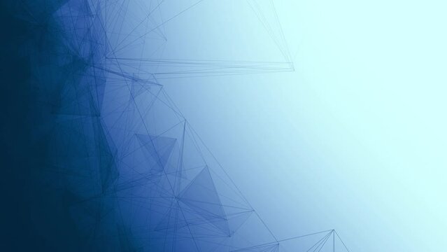Blue light gradient wallpaper vj loop background. Fantasy abstract technology, engineering and science backdrop with particles and plexus connected lines. Wireframe 3D animation and copy space