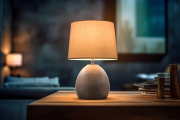 Concrete Table Lamp - Lamp featuring a concrete base, offering an industrial and contemporary aesthetic (Generative AI)