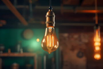 Fototapeta na wymiar Hanging Edison Bulb - Lamp featuring an exposed Edison bulb suspended from a cord or rope, exuding vintage charm (Generative AI)