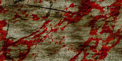 Cracked grey brown wall watercolor hell bloody spots and drip pattern in red black paranormal cracked background, scratched wall scene background, mysterious power effect season Halloween  © Ivana