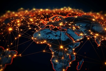 Interconnected Nodes and Lines Forming Map: Symbolizing Global Supply Chain Management and Logistics in Business generative AI