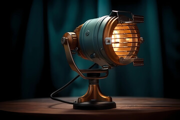 Vintage Hollywood Spotlight - Lamp resembling a classic Hollywood movie spotlight, bringing a touch of cinematic nostalgia to any space (Generative AI)