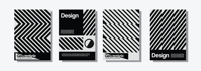 Minimal geometric poster set. Trendy design. Monochrome pattern. Eps10 vector.
